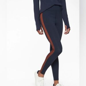 Athleta Navy Joggers with Rust Stripes